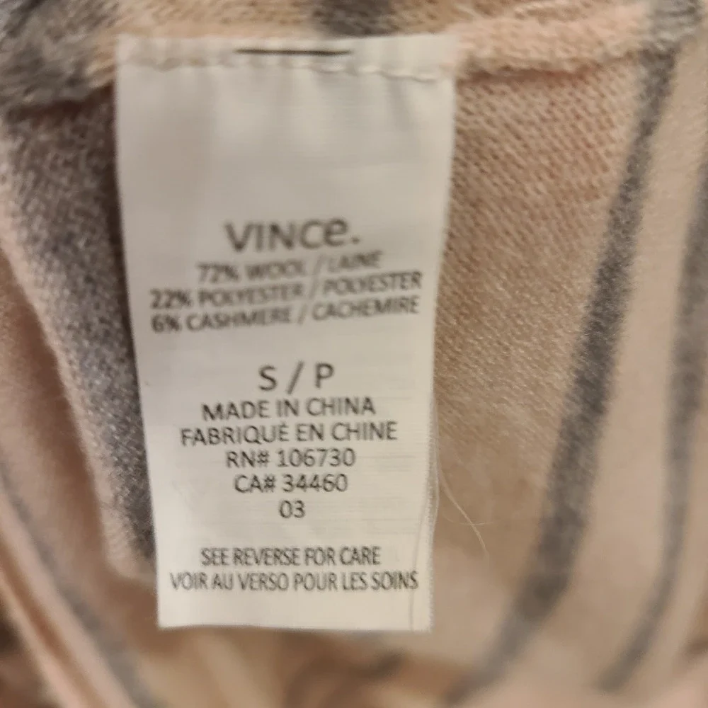 Vince Sweater Wool Cashmere Blend Pink Gray Stripes‎ Pullover Lightweight Small - Picture 7 of 7